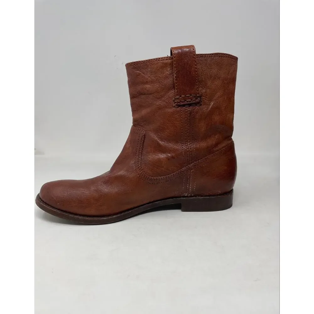 Frye Anna Shortie Ankle Western Rustic Short Fall Boots Cognac Brown womens 8